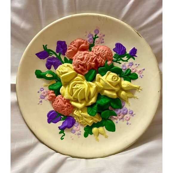 Vintage 1960’s MCM 3D Floral Pastel Wall Decor - Picture 1 of 6